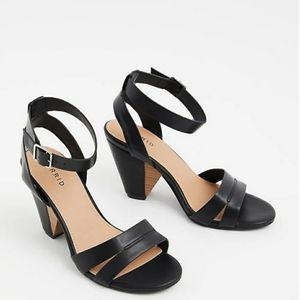 Black Ankle Strap Cone Heels